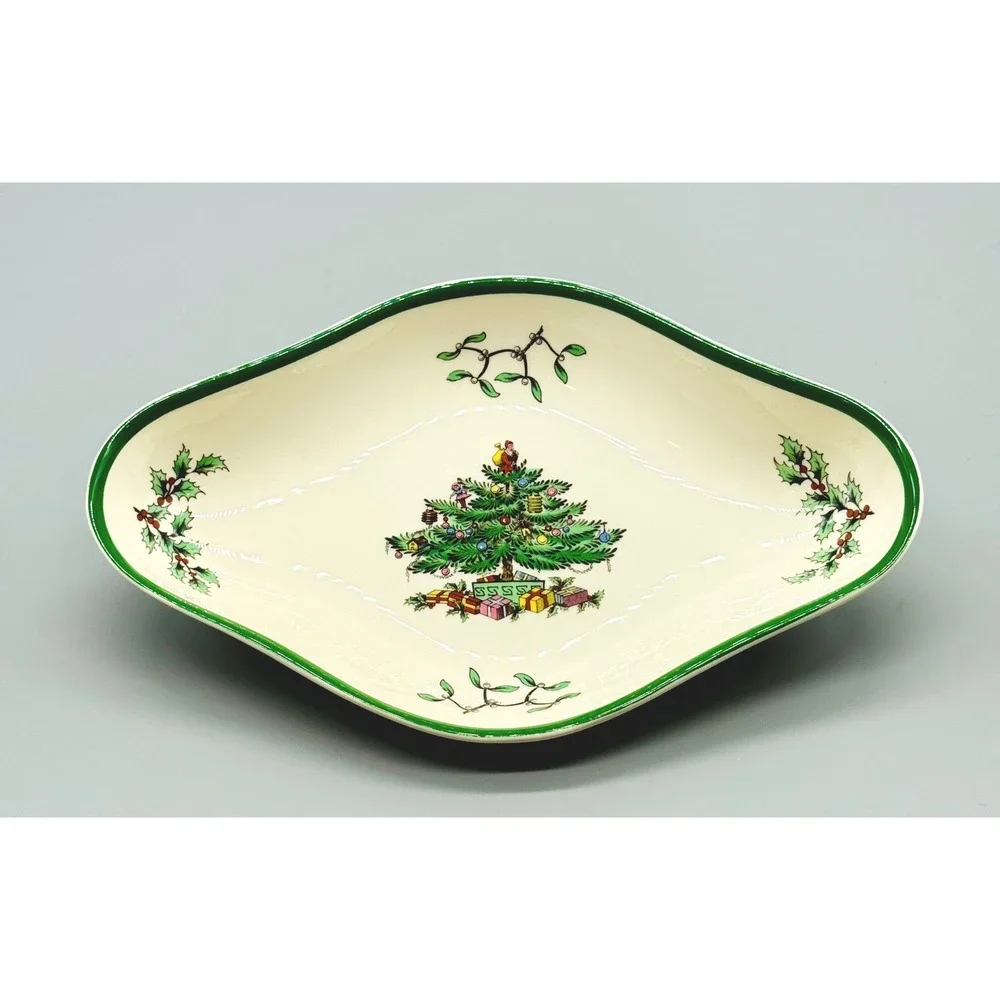 Spode Oval Christmas Tree Pickle Dish S3324 N Earthenware Serving Bowl